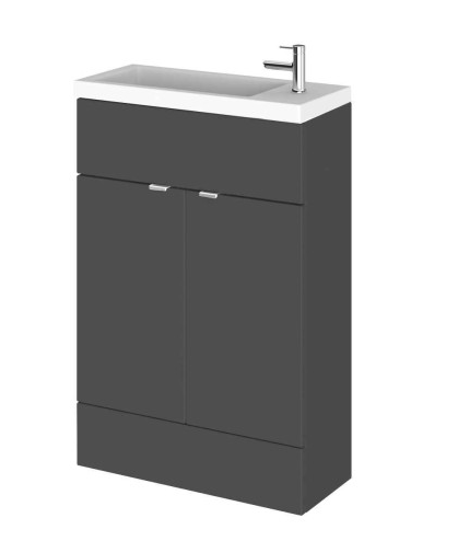 Hudson Reed Fusion Grey Gloss 600mm Vanity Unit & Basin (255mm Deep)